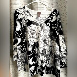 Easywear by Chico's Women's Sz 3 (XL/16) Black/white Flower Pattern Sweater NWOT